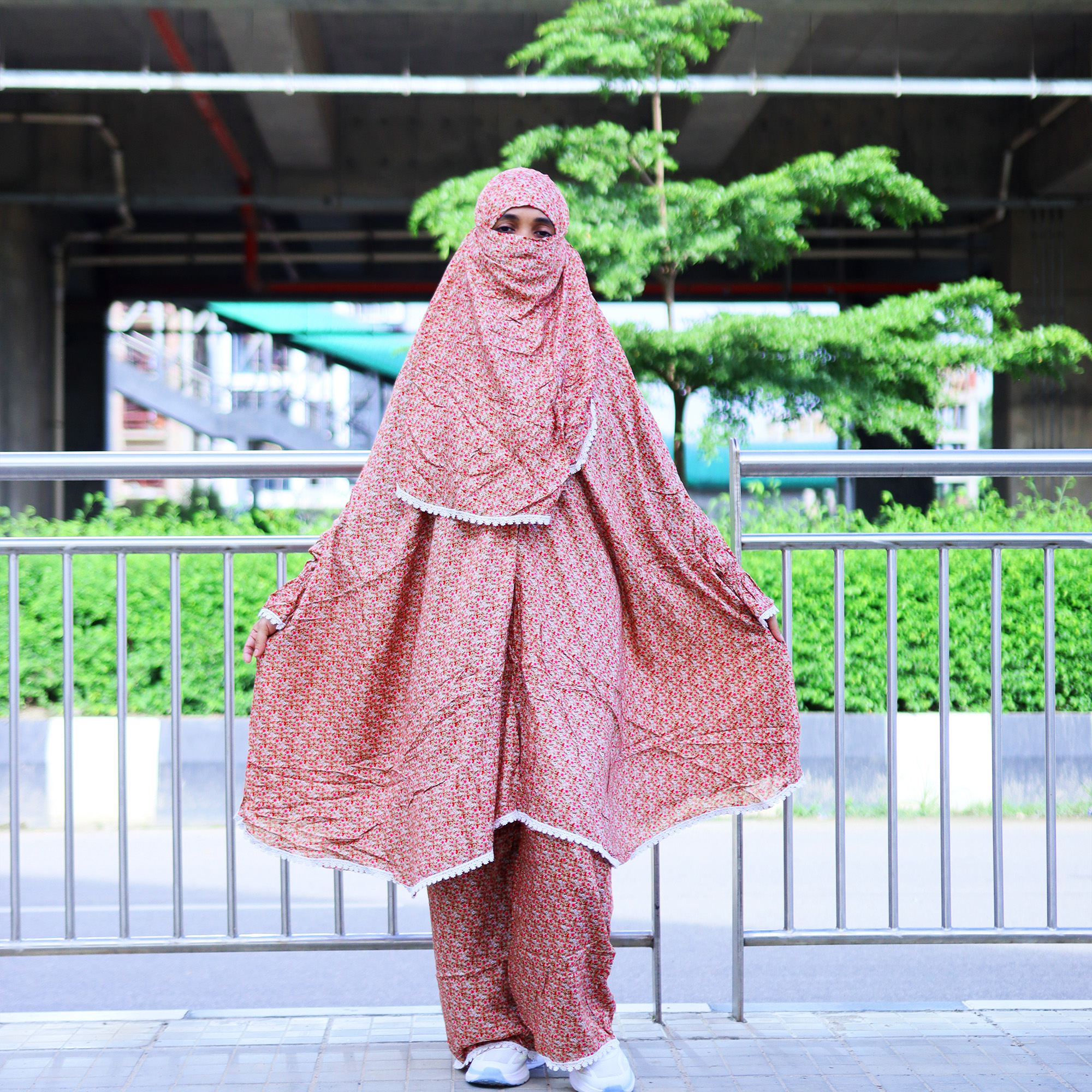 লিলিয়ান সুতি কাপড়ের প্লাজু ও লং খিমার সেট (KC-05)